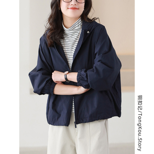 夹克外套女 韩版 铜扣记纯棉风衣女连帽休闲百搭宽松显瘦春季 新款