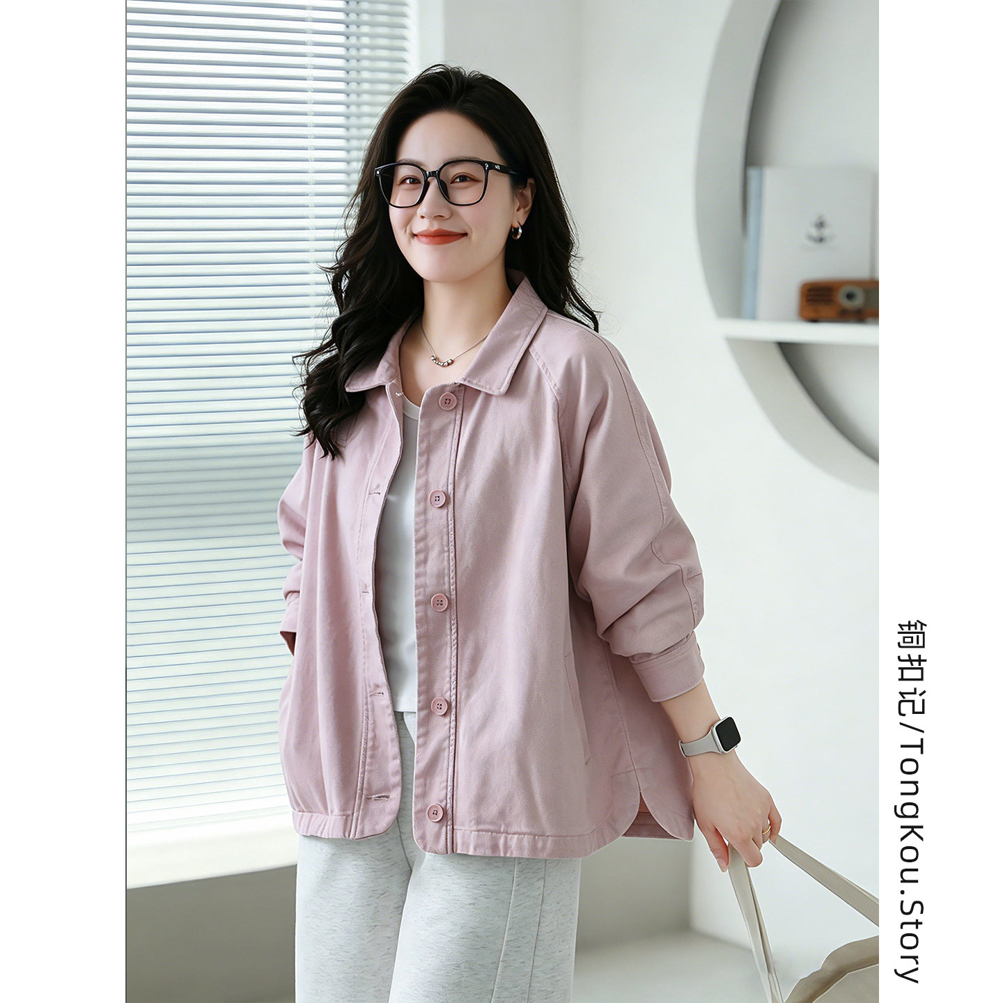 铜扣记纯棉翻领外套女休闲百搭宽松显瘦韩版春季新款长袖夹克风衣