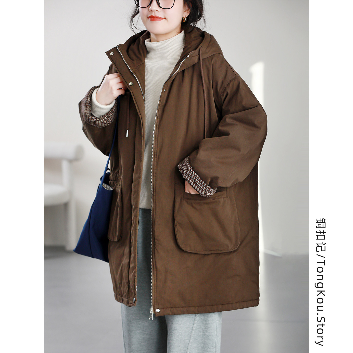 铜扣记夹棉外套女连帽休闲百搭宽松显瘦冬季新款韩版中长款棉服女,女装/女士精品,棉衣/棉服,淘宝优惠券,粉丝福利购,淘宝优惠卷