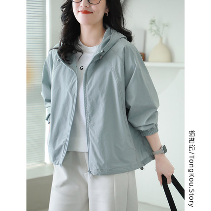 铜扣记纯棉风衣女连帽休闲百搭宽松显瘦韩版春季新款纯色长袖外套