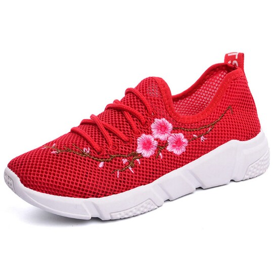 透气网鞋女夏绣花布鞋平底系带黑红软底软面防滑休闲运动 工作鞋|msdalam kategori Kasut wanita, kasut rendah - dari Buy2taobao.com untuk memberikan perkhidmatan ejen Taobao profesional membeli