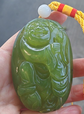 天然岫玉弥勒佛手把件正品和田玉金玉满堂文玩把件男女手玩件玉石