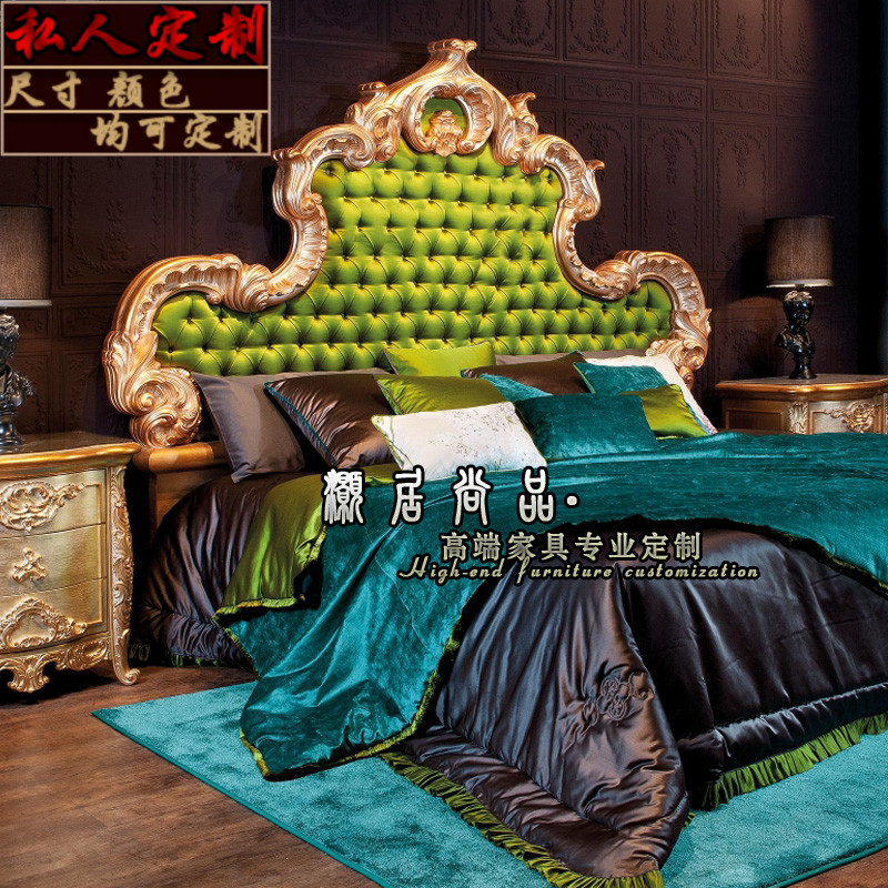 新款欧式实木床双人床别墅雕花高端奢华卧室布艺婚床公主床主卧床