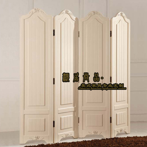 美式实木屏风折屏白色家用别墅雕花高端客厅双面遮挡座屏隔断定制