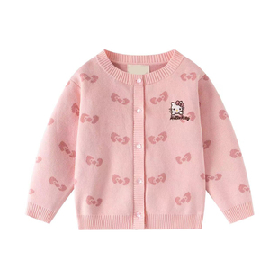 100-150童装女童纯色毛衣开衫2025春秋新款女宝宽松百搭针织上衣