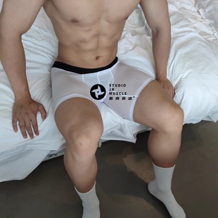 平角高弹无痕贴合小螺纹半透明内裤 筋肉商店加更版 丝袜纯白男士