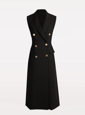 7482高级感无袖西装马甲女连衣裙2025新款春秋季气质长款马夹外套