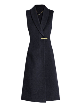 7977高档羊毛马甲裙西装领女长款气质无袖通勤风知性优雅外套