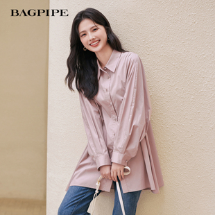 新款 百搭长袖 风笛2025秋季 设计感时尚 外套通勤女 衬衫 上衣长款