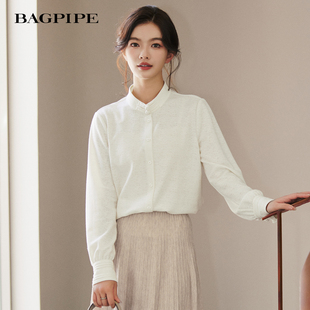 风笛2025冬季新款盘口立领新中式衬衫女优雅气质百搭通勤打底衬衣