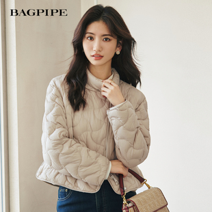 风笛2025冬季新款90鹅绒服女短款斜襟立领气质轻薄绗缝羽绒服外套