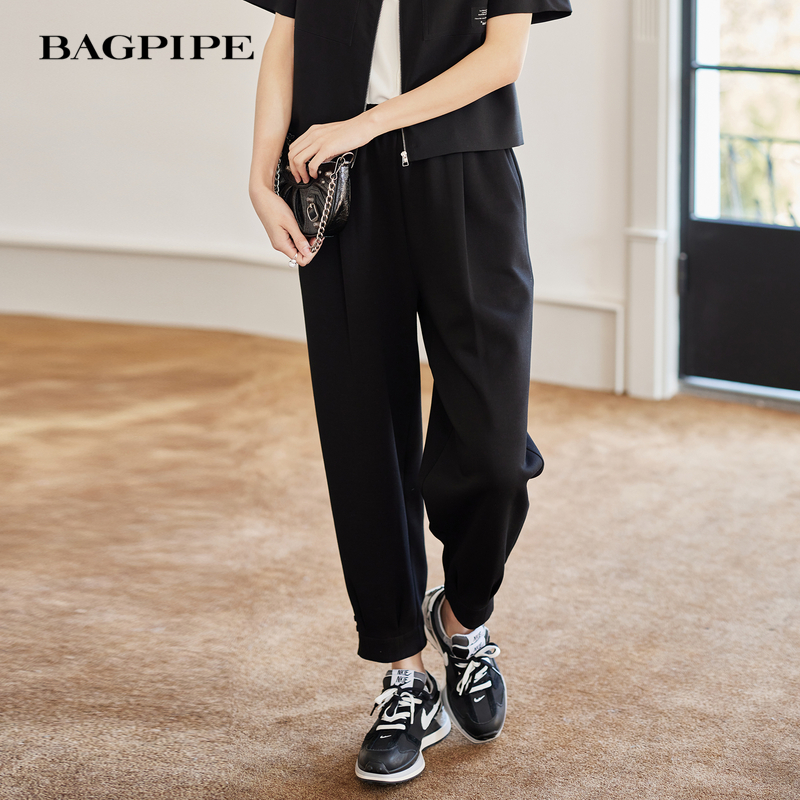 风笛2024秋季新款黑色运动裤女