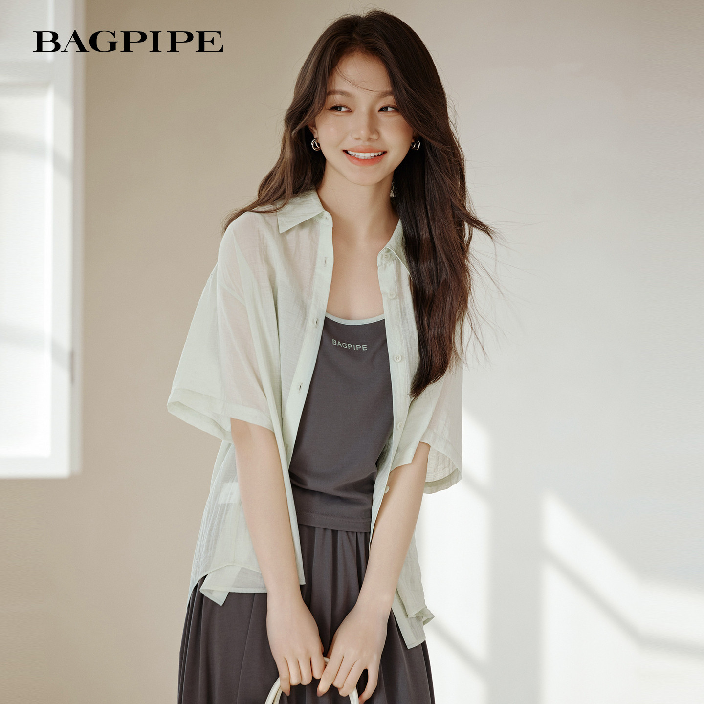 风笛2026夏季新款防晒衬衫+吊带背心女两件套宽松叠穿气质套装