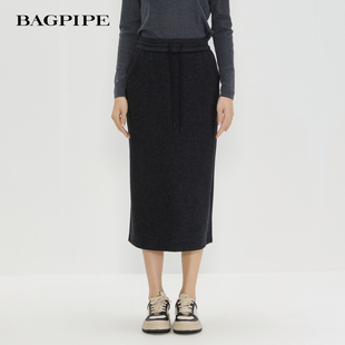 风笛2025冬季 松紧女半身裙高腰直筒侧开叉半裙休闲半裙包臀裙 新款
