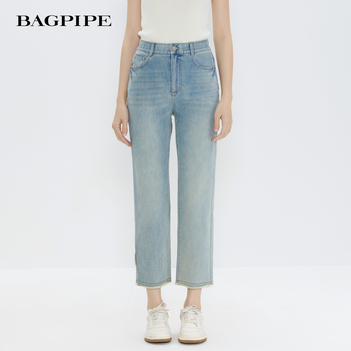 风笛2026春季新款棉质直筒烟管小脚九分牛仔裤显瘦高腰长裤女