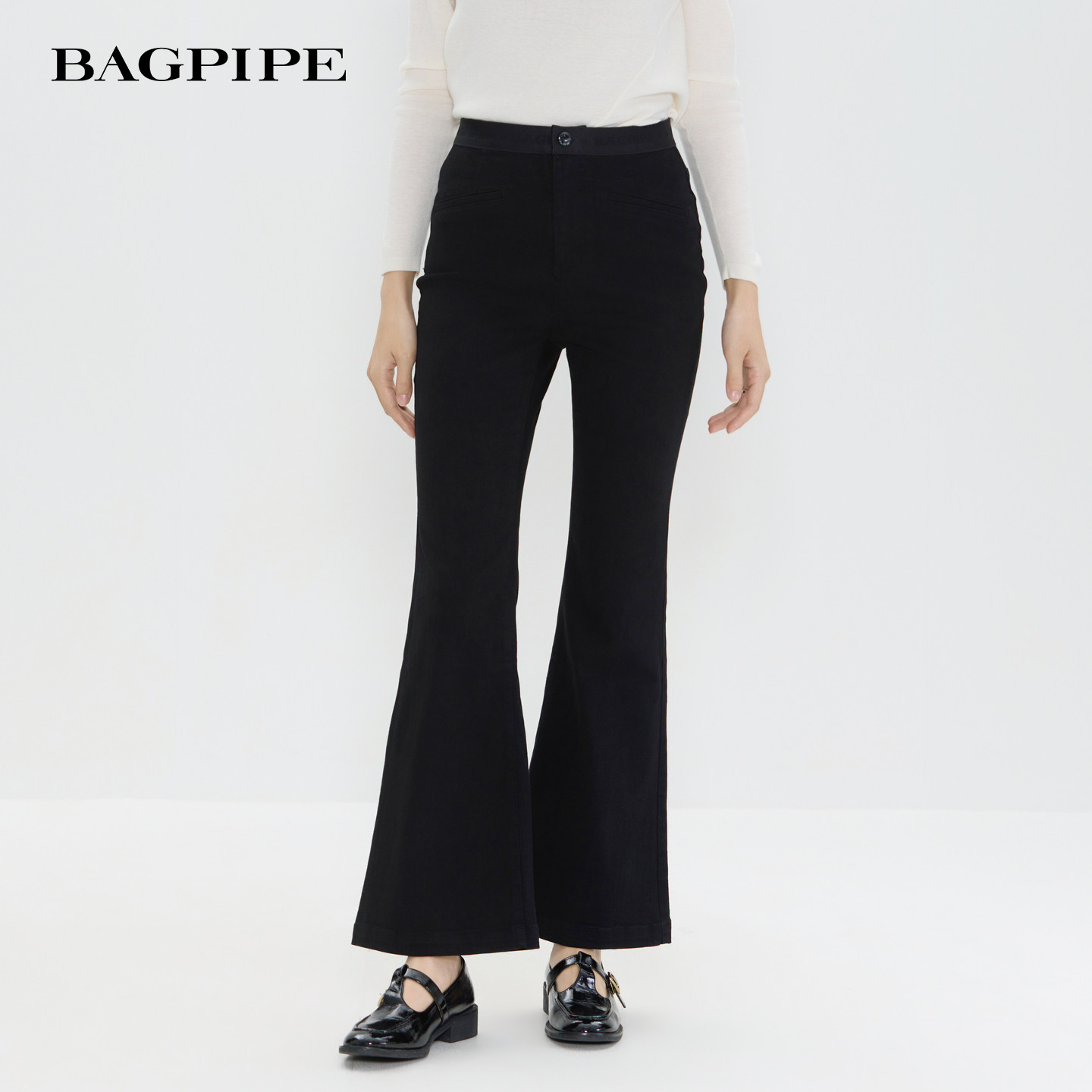 风笛2026春季新款黑色微喇牛仔裤修身显瘦高腰休闲百搭长裤女