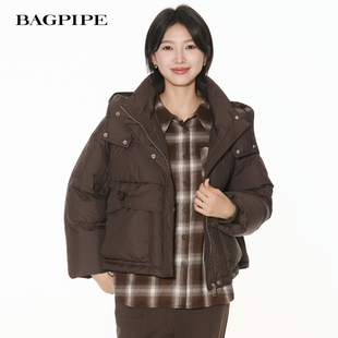 风笛2025冬季新款连帽宽松面包服加厚保暖小个子外套鹅绒服