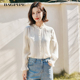 女气质优雅百搭长袖 花边领甜美温柔褶皱衬衫 上衣 新款 风笛2025秋季