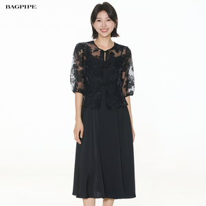 风笛2025秋季新款轻奢连衣裙连件套气质优雅百搭显瘦中长款裙子