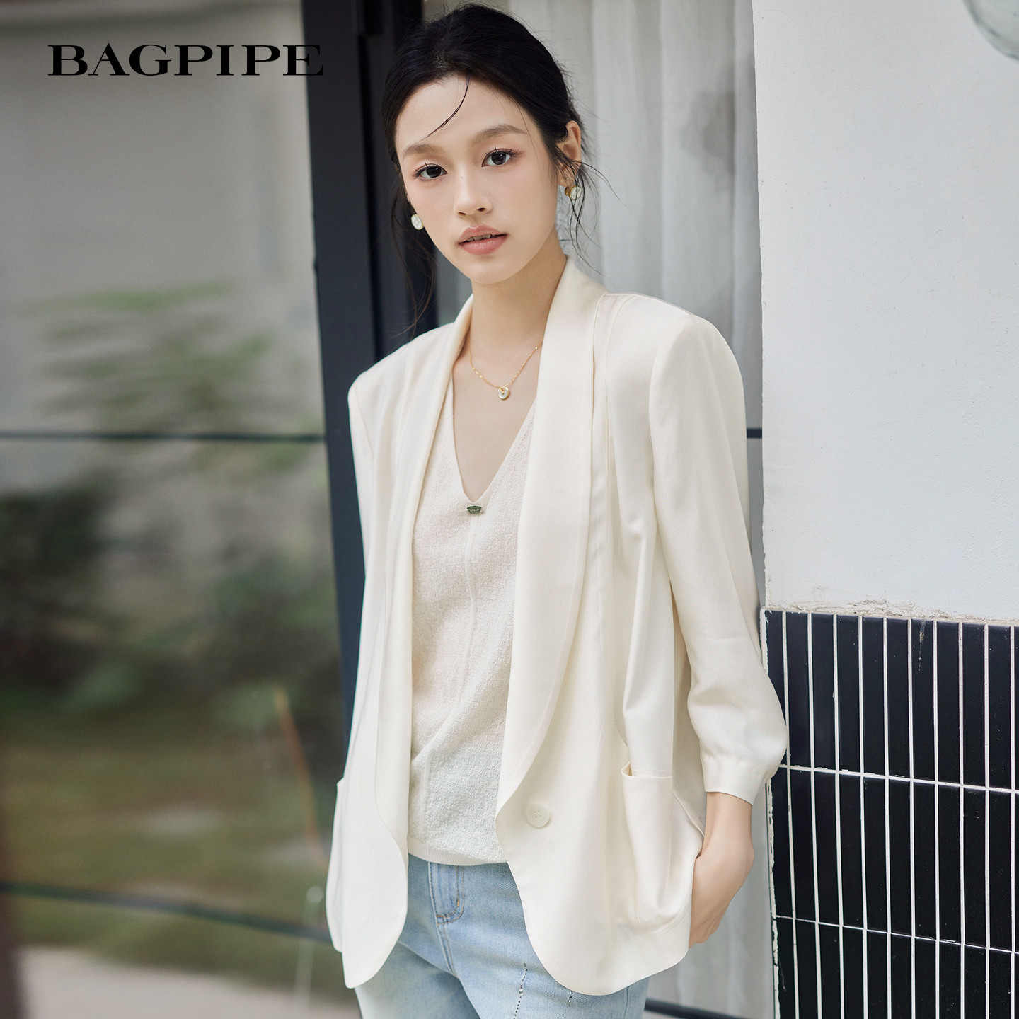 风笛2026春季新款轻薄小西装女垂感透气七分袖外套女休闲气质上衣