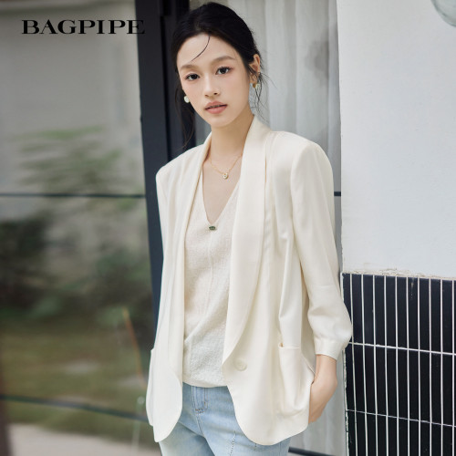 风笛2026春季新款轻薄小西装女垂感透气七分袖外套女休闲气质上衣