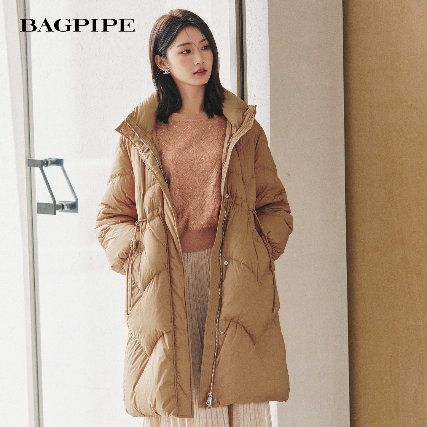 风笛2025冬季新款羽绒服百搭加厚中长款鹅绒休闲保暖面包服外套