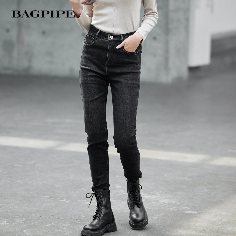 风笛紧身牛仔裤女2025年新款秋冬高腰显瘦弹力修身小脚裤铅笔裤子