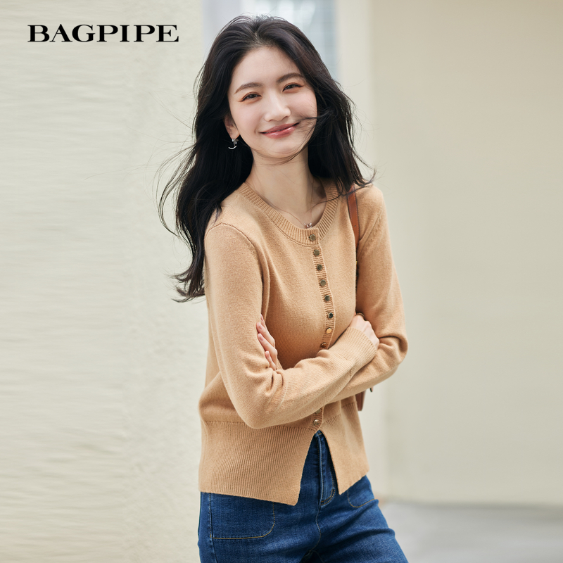 风笛针织开衫女秋冬2025新款韩版慵懒风打底宽松显瘦圆领毛衣外套