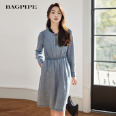 新款 牛仔连衣裙女中长款 宽松遮肚子显瘦长袖 风笛2024秋季 衬衫 裙子