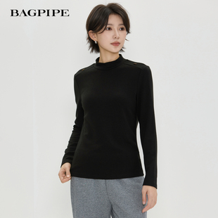 风笛2025冬季新款套头中高领打底衫女弹力柔软舒适简约修身上衣