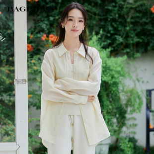 防晒衫 轻薄宽松衬衣女春夏慵懒风长袖 上衣 新款 风笛2026春季