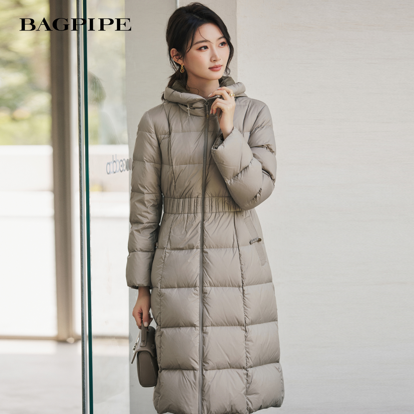 风笛2025冬季新款厚实保暖收腰气质90鹅绒羽绒服长款过膝百搭显瘦