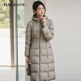风笛2025冬季新款厚实保暖收腰气质90鹅绒羽绒服长款过膝百搭显瘦