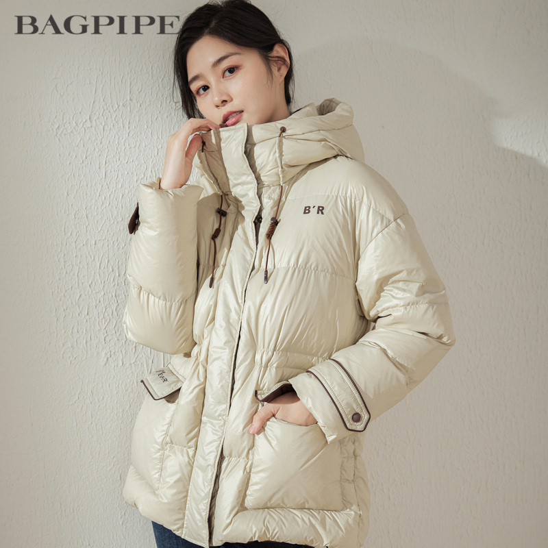 Bagpipe风笛冬季新款羽绒服女宽松百搭连帽白鸭绒保暖收腰外套