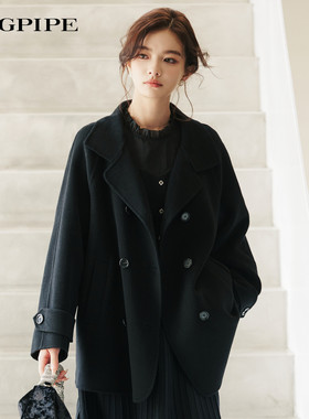 风笛2025冬季新款100%高支绵羊毛外套女气质百搭经典廓形毛呢外套