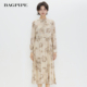 浪漫优雅连衣裙女设计感印花收腰气质长裙 法式 风笛2026春季 新款
