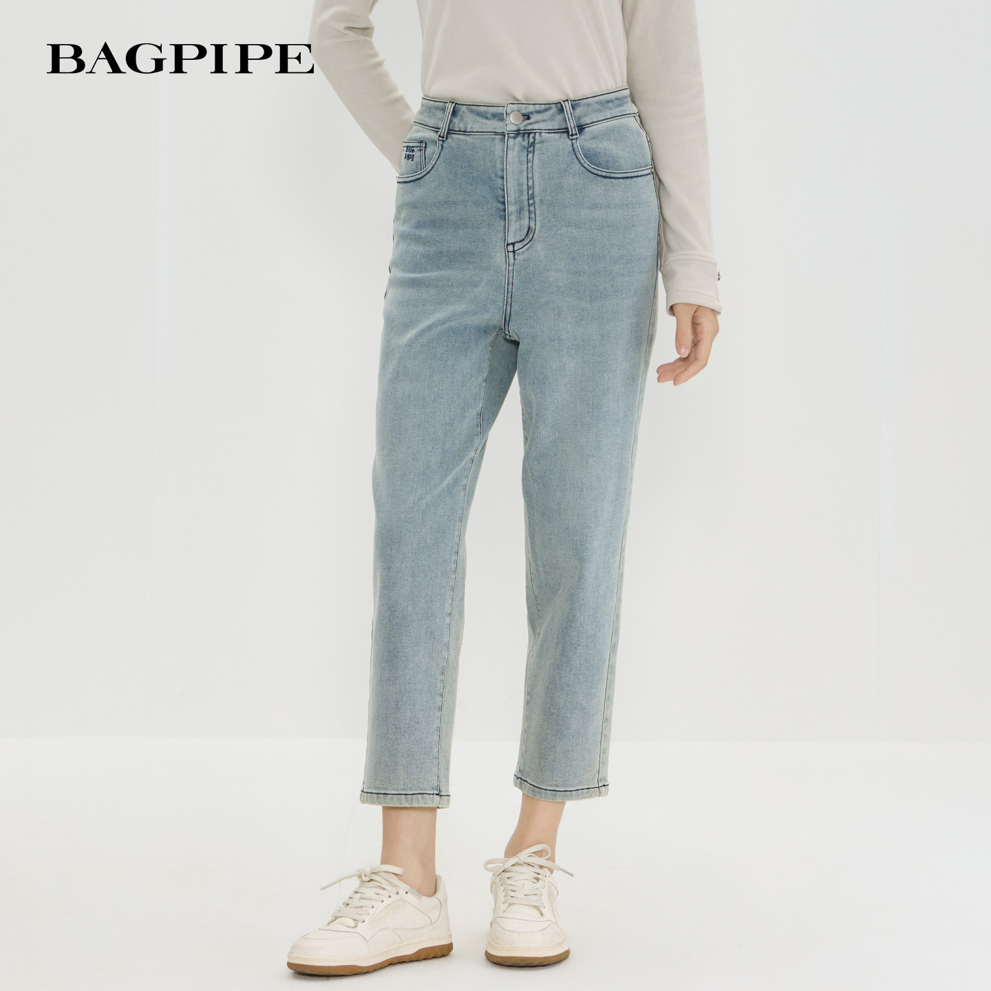风笛2025冬季新款高腰窄版直筒牛仔裤女显瘦九分小个子烟管裤