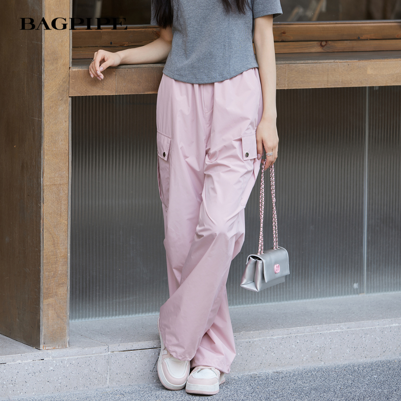 风笛2025夏季新款工装裤女轻薄简约直筒裤休闲百搭口袋长裤