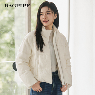 风笛2025冬季新款90鹅绒立领短款羽绒服宽松百搭通勤保暖外套女