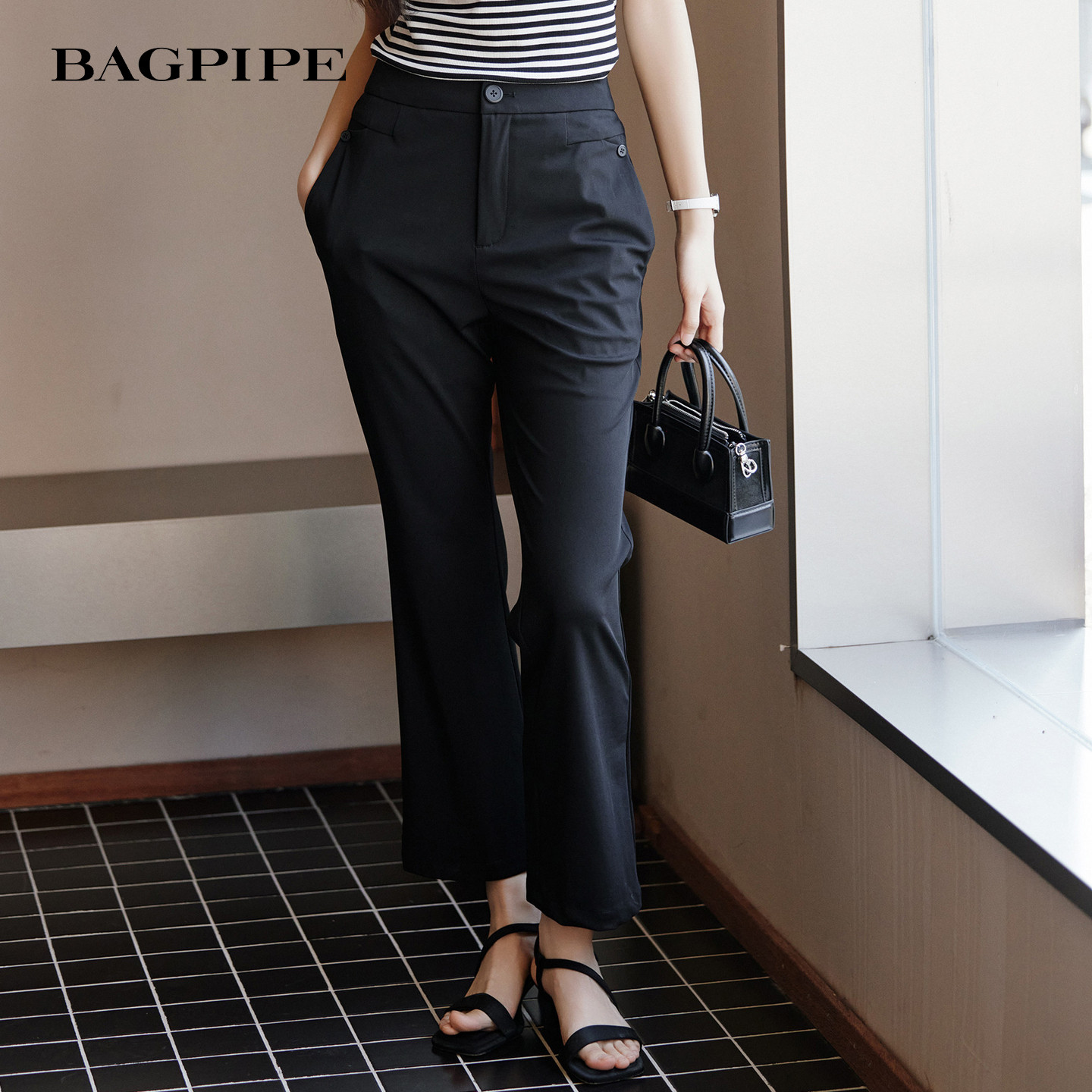 风笛2026夏季休闲微喇西装裤女高腰显瘦垂感直筒小个子通勤九分裤