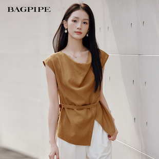 荡领衫 无袖 系带收腰不规则剪裁温柔慵懒风上衣 新款 风笛2026夏季