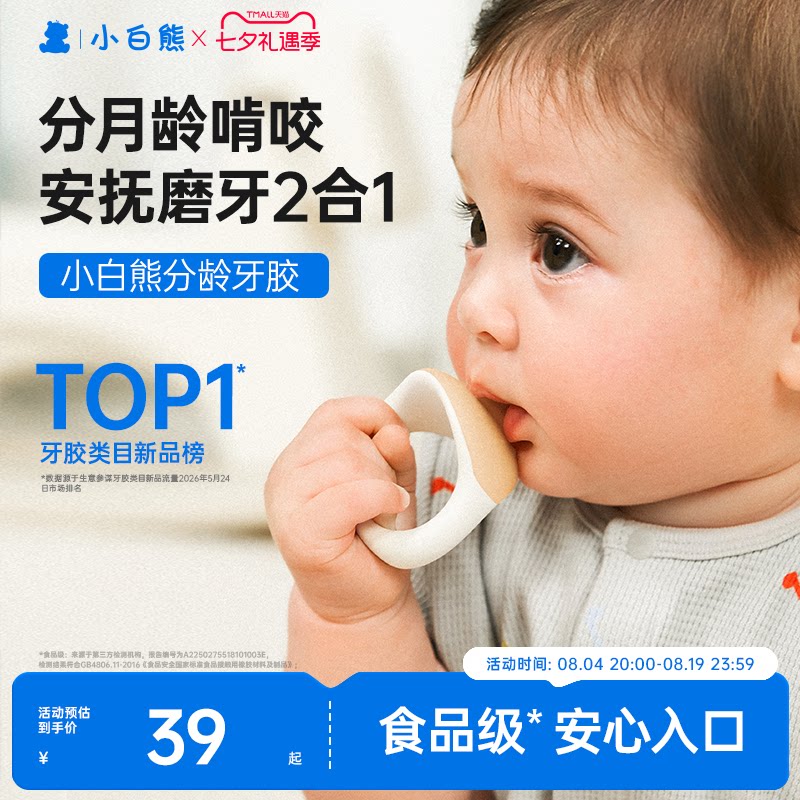 小白熊牙胶婴儿防吃手小月龄磨牙棒宝宝口欲出牙期咬咬胶4、6个月