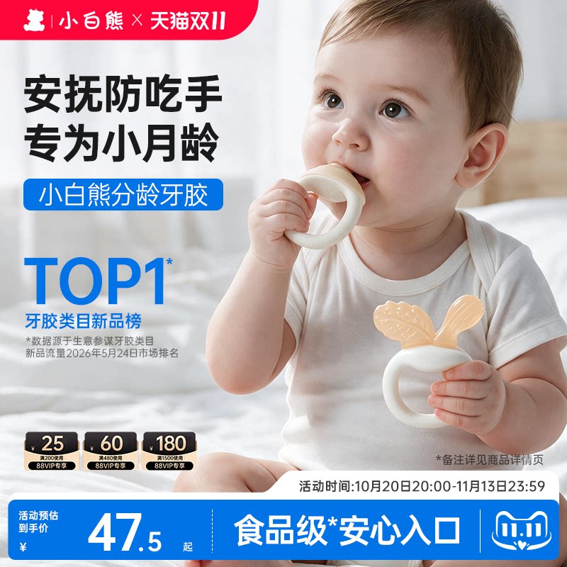 小白熊牙胶婴儿防吃手小月龄磨牙棒宝宝口欲出牙期咬咬胶4、6个月