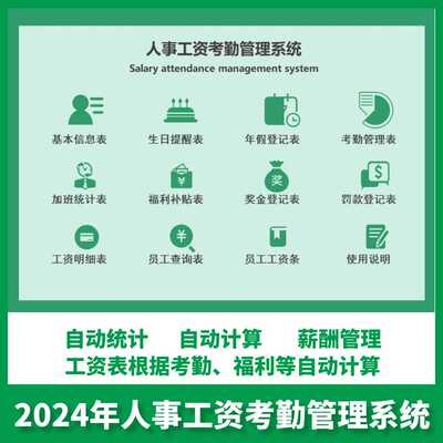 人事工资考勤管理系统Excel表格工资表根据考勤福利自动计算统计