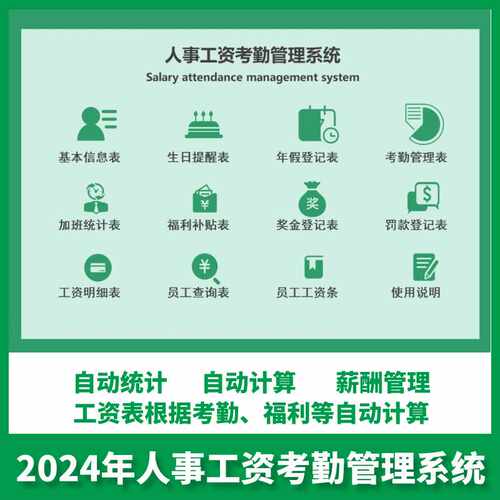 人事工资考勤管理系统Excel表格工资表根据考勤福利自动计算统计