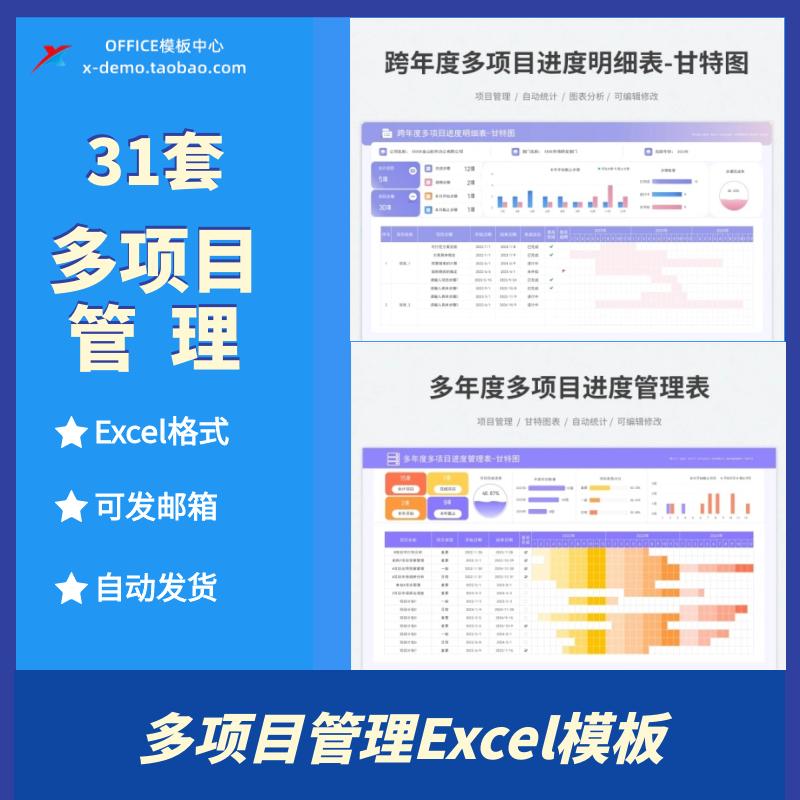 跨年度多项目多阶段项目计划进度管理表甘特图Excel表格