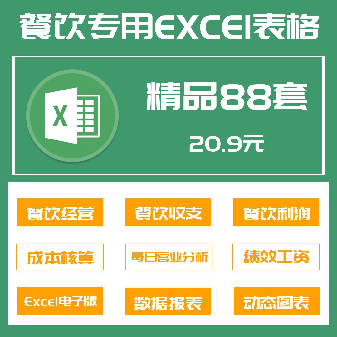 88套餐饮专用Excel表格模板开餐饮店经营收支利润成本分析