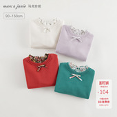 241095 童装 马克珍妮女童花边立领红色卫衣 儿童蝴蝶结上衣春秋款