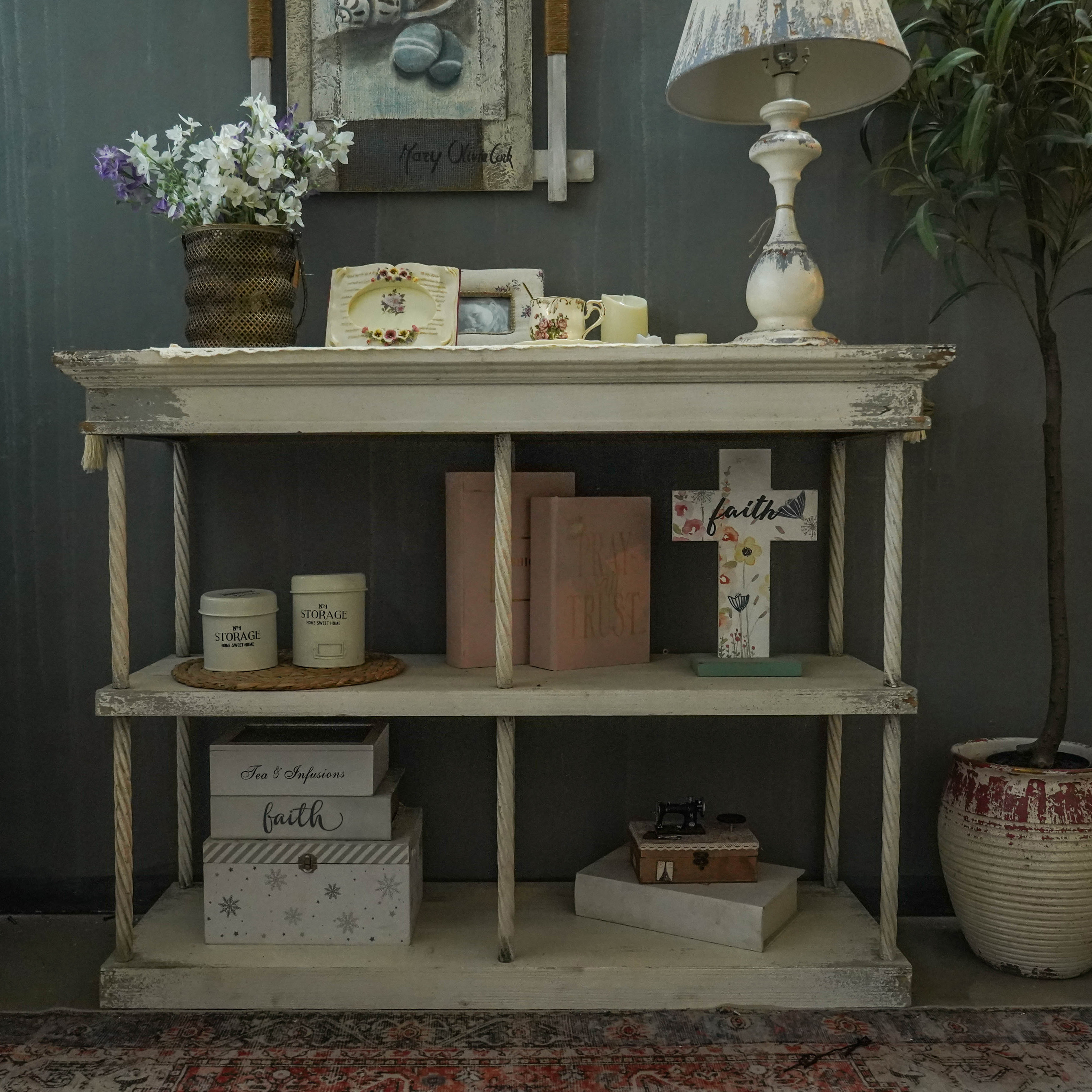 ANTIKS安提克斯复古做旧实木玄关柜法式乡村风格收纳120*40*90cm