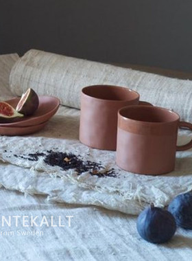 [官方授权]瑞典进口Kajsa Cramer北欧手工陶瓷茶杯碟砖红